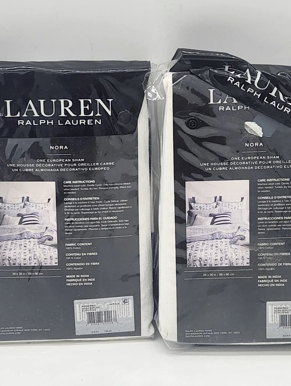 Lauren Ralph Lauren Nora Border Euro Shams Set of 2 White Blue 26x26 NEW